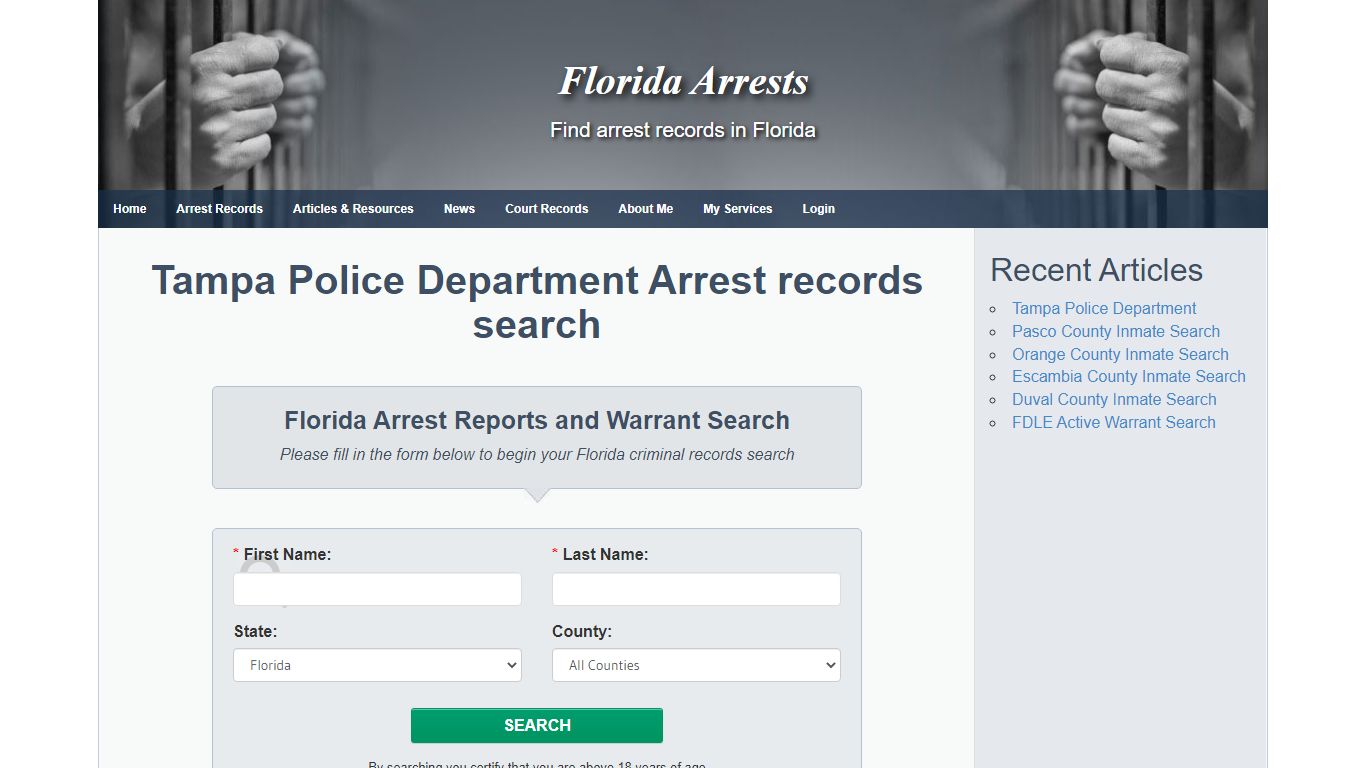 Tampa Police Department Arrest records search