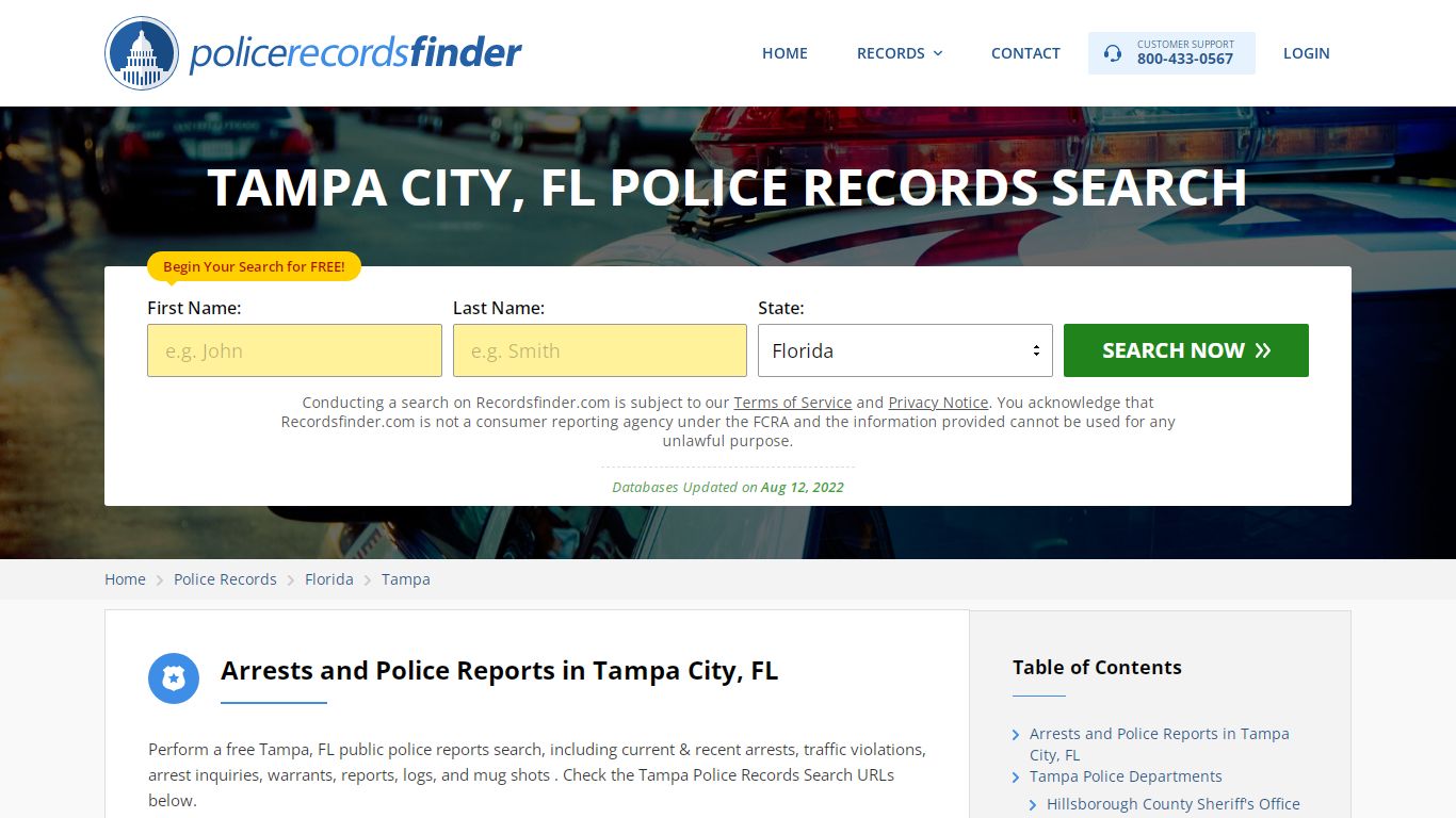 TAMPA CITY, FL POLICE RECORDS SEARCH - RecordsFinder